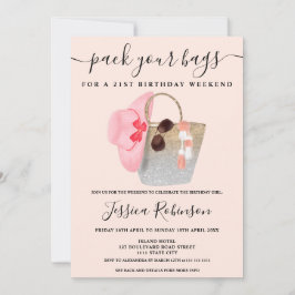 Beach-Tasche Geburtstag Silberrosa Glitzer Wochene Einladung