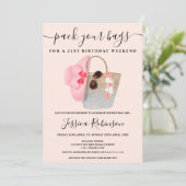 Beach-Tasche Geburtstag Silberrosa Glitzer Wochene Einladung (Stehend Vorderseite)
