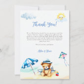 Beach Teddy Bear Sun Watercolor Boy Babydusche Dankeskarte (Vorderseite)