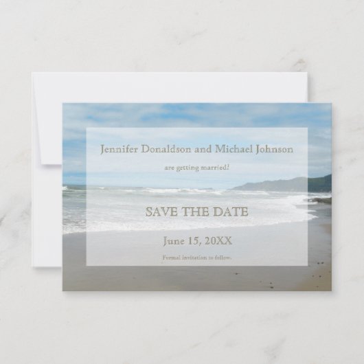 Beach Thema Save the Date Einladung, Strand Szene (Vorderseite)