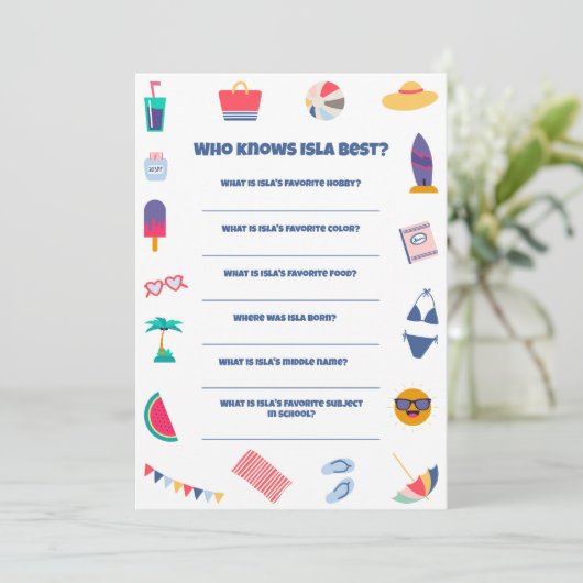 Beach Theme Birthday Party Game Einladung (Stehend Vorderseite)