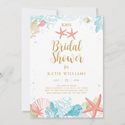 Beach Theme Bridal Dusche Einladung (Vorderseite)