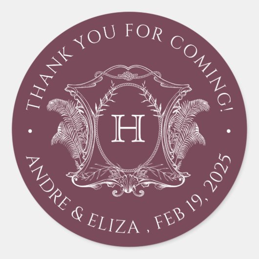Beach Theme Burgundy Monogram Wedding Sticker (Vorderseite)