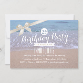 Beach Theme Classy Ivory Ribbon Geburtstagsparty Einladung