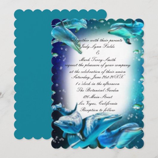 Beach Theme Dolphin Hochzeit Einladung (Vorne/Hinten)