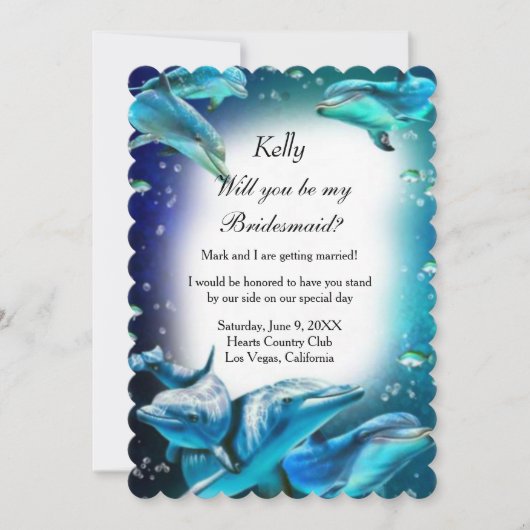 Beach Theme Dolphin Wedding Bridesmaid Einladung (Vorderseite)