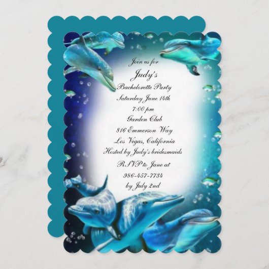 Beach Theme Dolphin Wedding Junggeselinnen-Abschie Einladung (Vorne/Hinten)