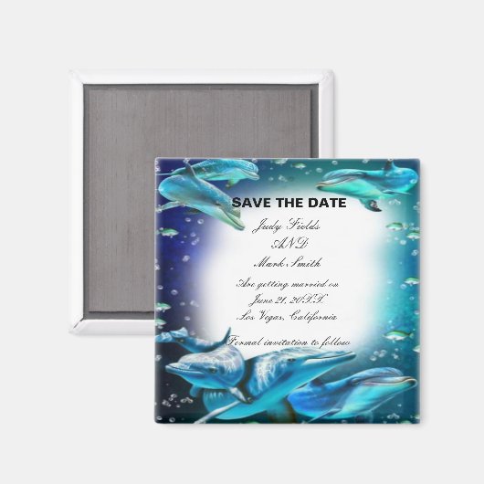 Beach Theme Dolphin Wedding Save the Date Magnet (Vorderseite/Rückseite)