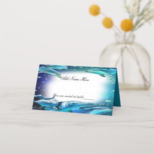 Beach Theme Dolphin Wedding Table Place Platzkarte (Vorderseite)