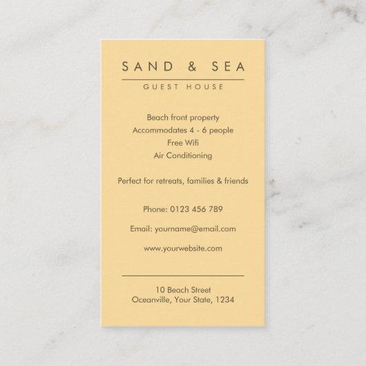 Beach Theme Guest House Business Card Visitenkarte (Rückseite)