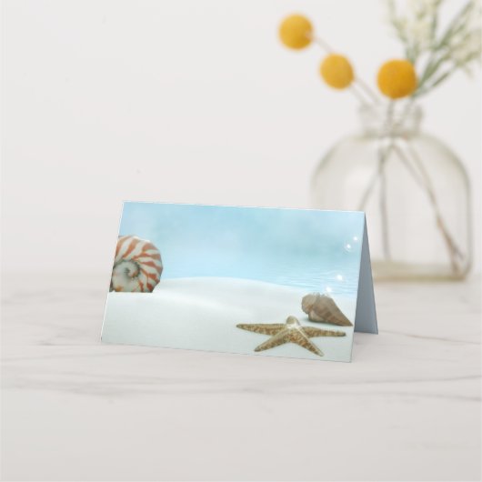 Beach Theme Hochzeit geklappte Platzkarte (Vorderseite)