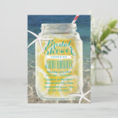 Beach Theme Mason Jar & Starfish Brautparty Einladung (Stehend Vorderseite)