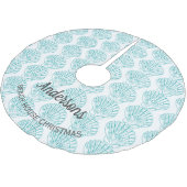 Beach Theme Muschel Familienname Beach House Aquam Polyester Weihnachtsbaumdecke (Schrägansicht)