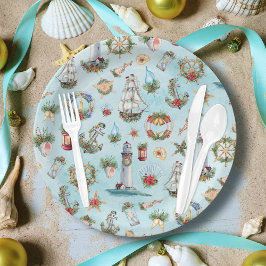 Beach Theme Nautical Christmas Coastal Pappteller
