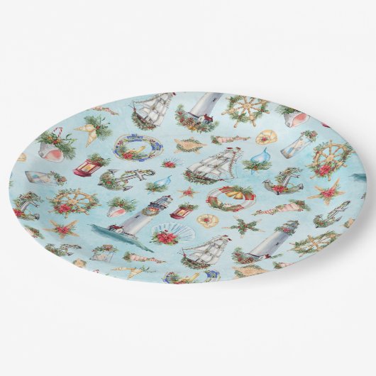 Beach Theme Nautical Christmas Coastal Pappteller (Schrägansicht)