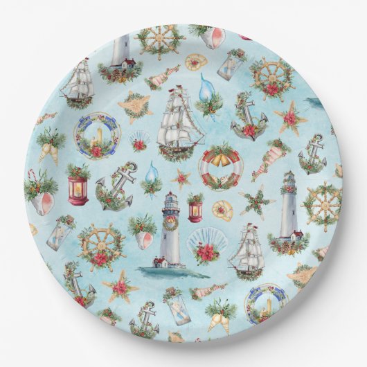 Beach Theme Nautical Christmas Coastal Pappteller (Vorderseite)