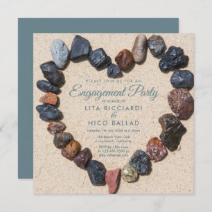 Beach Theme Pebble Heart Engagement Party Einladung