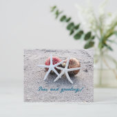 Beach Theme Post Card mit Starfish und Ornamenten Postkarte (Stehend Vorderseite)