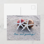 Beach Theme Post Card mit Starfish und Ornamenten Postkarte (Vorne/Hinten)