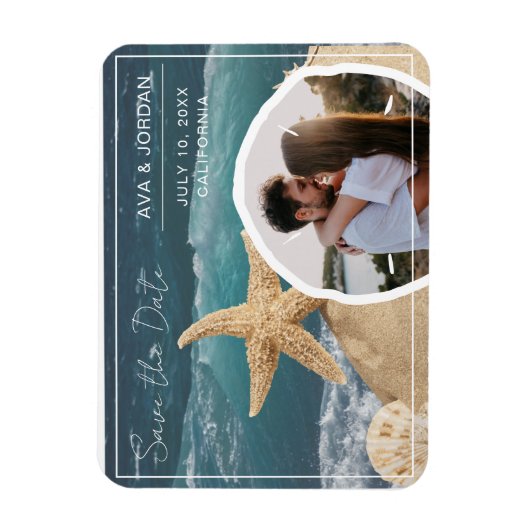 Beach Theme Save the Date Foto Wedding Magnet (Vertikal)