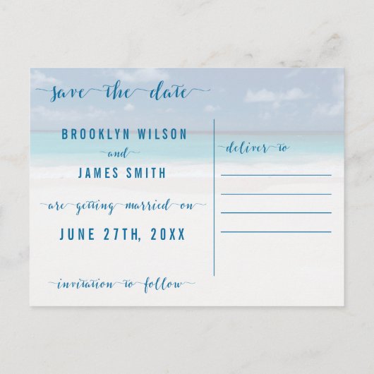 Beach Theme Save the Date gleichen Plan Neudatum Ankündigungspostkarte (Rückseite)