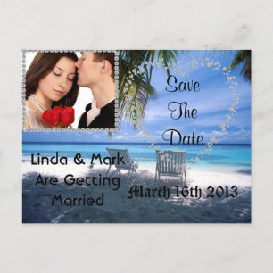 Beach Theme Save the Date Picture Postcard BLING Ankündigungspostkarte