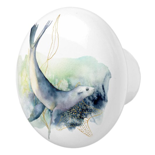 Beach Theme Sea Otter Wasserfarben Keramik Knotenp Keramikknauf (Rechts)