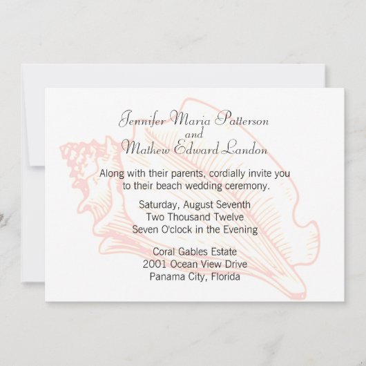 Beach Theme Seashell Wedding Einladung (Vorderseite)