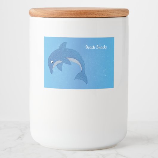 Beach Theme Sparkle Blue Dolphin Jumping Position Lebensmitteletikett (Vorderseite)