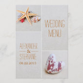 Beach Theme Starfish and Heart Wedding Menu Card Menükarte (Vorderseite)