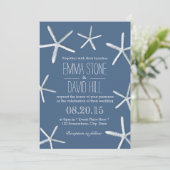 Beach Theme Starfish Rahmen Navy Blue Wedding Einladung (Stehend Vorderseite)