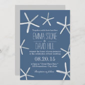 Beach Theme Starfish Rahmen Navy Blue Wedding Einladung (Vorne/Hinten)