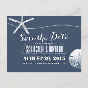 Beach Theme Starfish & Sand Dollar Save the Date Ankündigungspostkarte