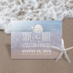 Beach Theme Starfish & Sand Dollar Save the Date Ankündigungspostkarte