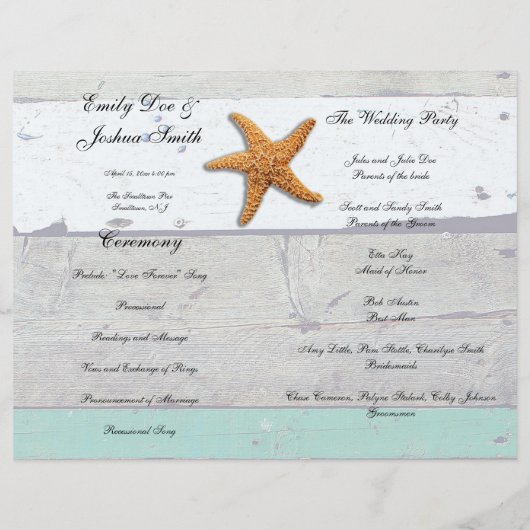 Beach Theme Starfish Wedding rustikal (Rückseite)