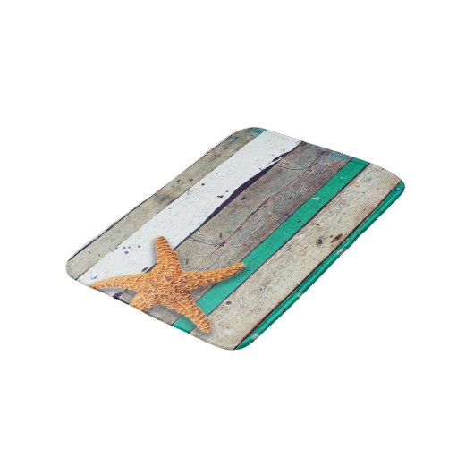 Beach Theme Starfish Wedding rustikal Badematte (Schrägansicht)