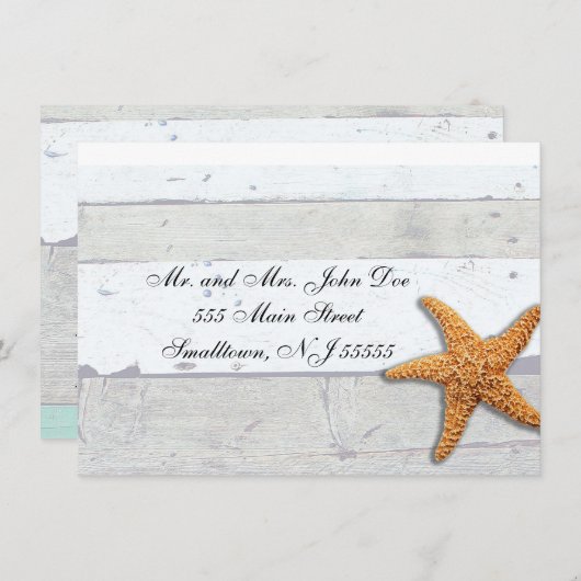 Beach Theme Starfish Wedding rustikal Einladung (Vorne/Hinten)