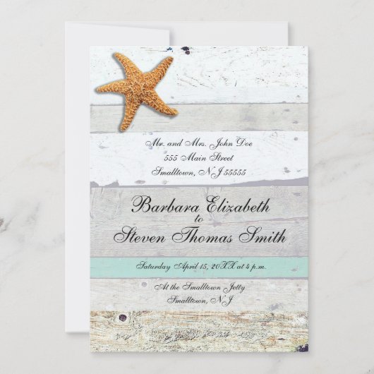 Beach Theme Starfish Wedding rustikal Einladung (Vorderseite)