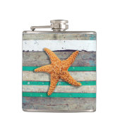 Beach Theme Starfish Wedding rustikal Flachmann (Vorderseite)