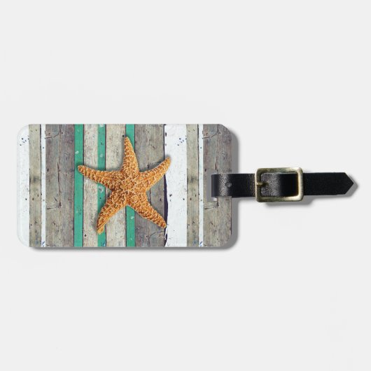 Beach Theme Starfish Wedding rustikal Gepäckanhänger (Vorderseite horizontal)