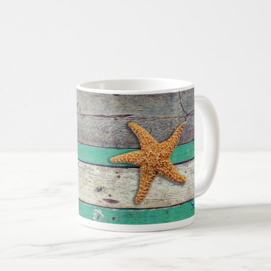 Beach Theme Starfish Wedding rustikal Kaffeetasse (VorderseiteRechts)