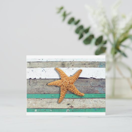 Beach Theme Starfish Wedding rustikal Postkarte (Stehend Vorderseite)