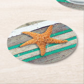 Beach Theme Starfish Wedding rustikal Runder Pappuntersetzer (Angewinkelt)