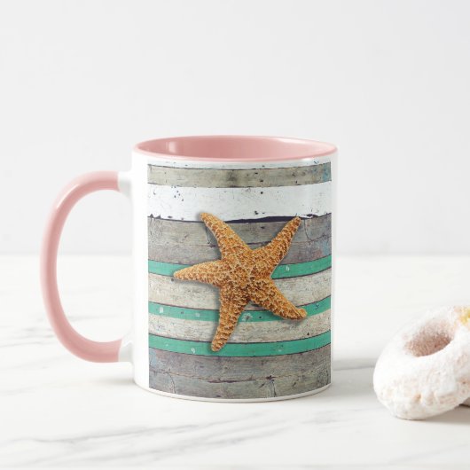 Beach Theme Starfish Wedding rustikal Tasse (Mit Donut)