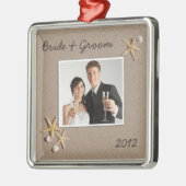 Beach Theme Wedding Foto Ornament Aus Metall (Links)