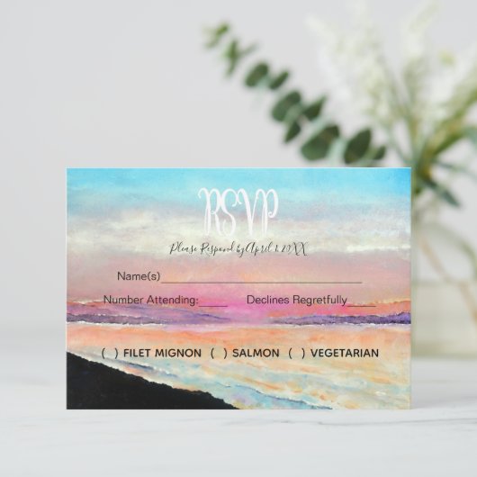 Beach Theme Wedding RSVP Card (Stehend Vorderseite)