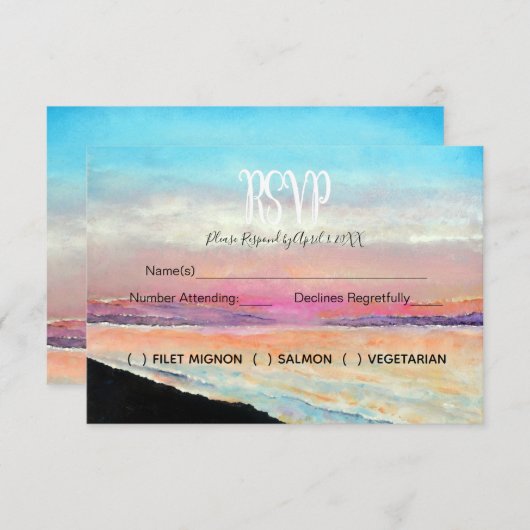Beach Theme Wedding RSVP Card (Vorne/Hinten)