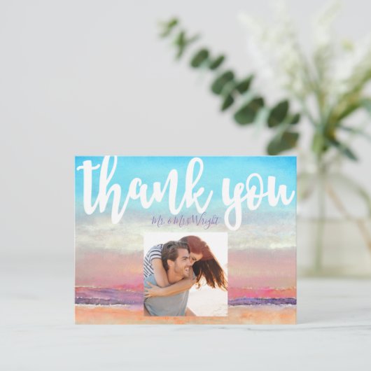 Beach Theme Wedding Vielen Dank Postcard Postkarte (Stehend Vorderseite)