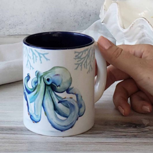 Beach Themed Coffee Mugs Blue Octopus Zweifarbige Tasse