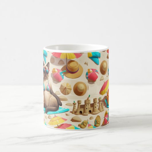 Beach themed for Siamese Cat Lovers Party Kaffeetasse (Mittel)